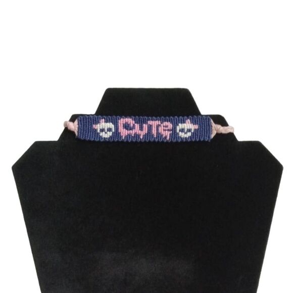 Hand Crafted Jewelry - Handmade One Size Blue & Pink Adjustable Sliding Knot Cute Skull Design Bracelet
